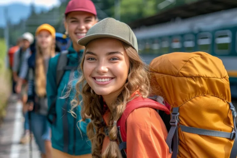 Jóvenes escaladores esperando la partida del tren para iniciar la aventura. Climbia te regala una clase para que conozcas todo lo que puedes aprender en inglés!